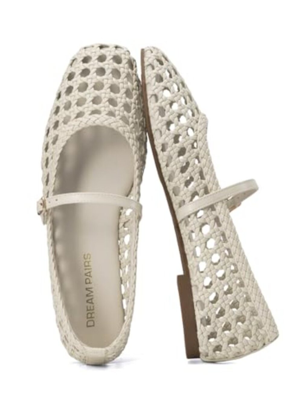 Woven Mary Jane Ballet Flats Women's Square Toe Adjustable Strap